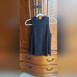 White House Black Market Black Lace Mock Neck Top Size 4